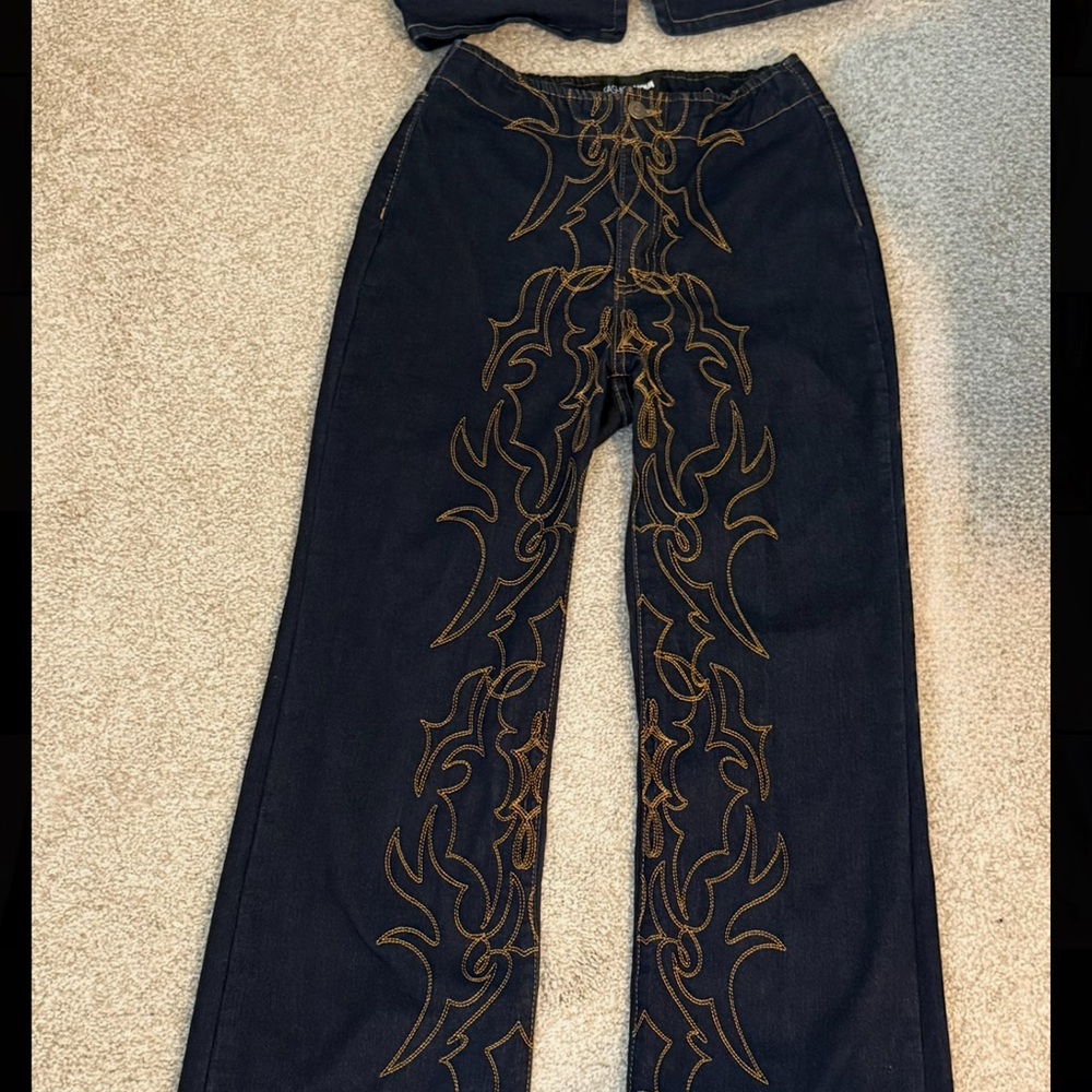 Fashion Nova Black Jeans with Gold Embroidery